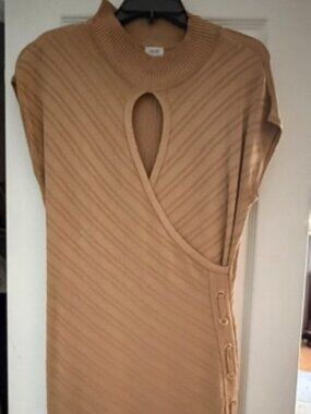NWT Cache Camel Ribbed Sweater Dress | Size Large | Elegant Midi Dress